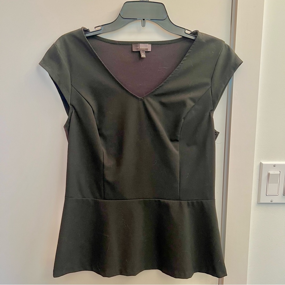 The Limited Black V-Neck Peplum Blouse